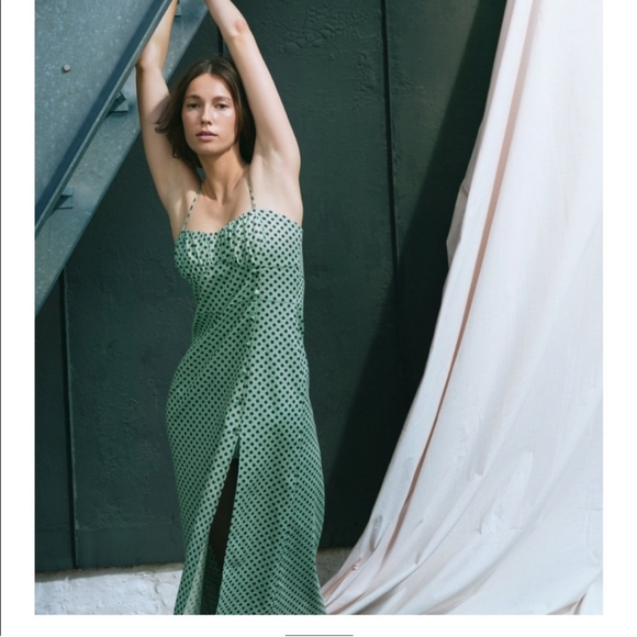 ZARA Linen Blend Polka Dot Turquoise Dress NWT Size Small - Picture 2 of 10